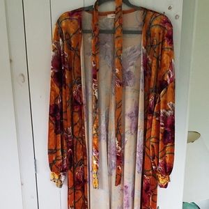 Velvet Floral Maxi Kimono Long Sleeve Duster